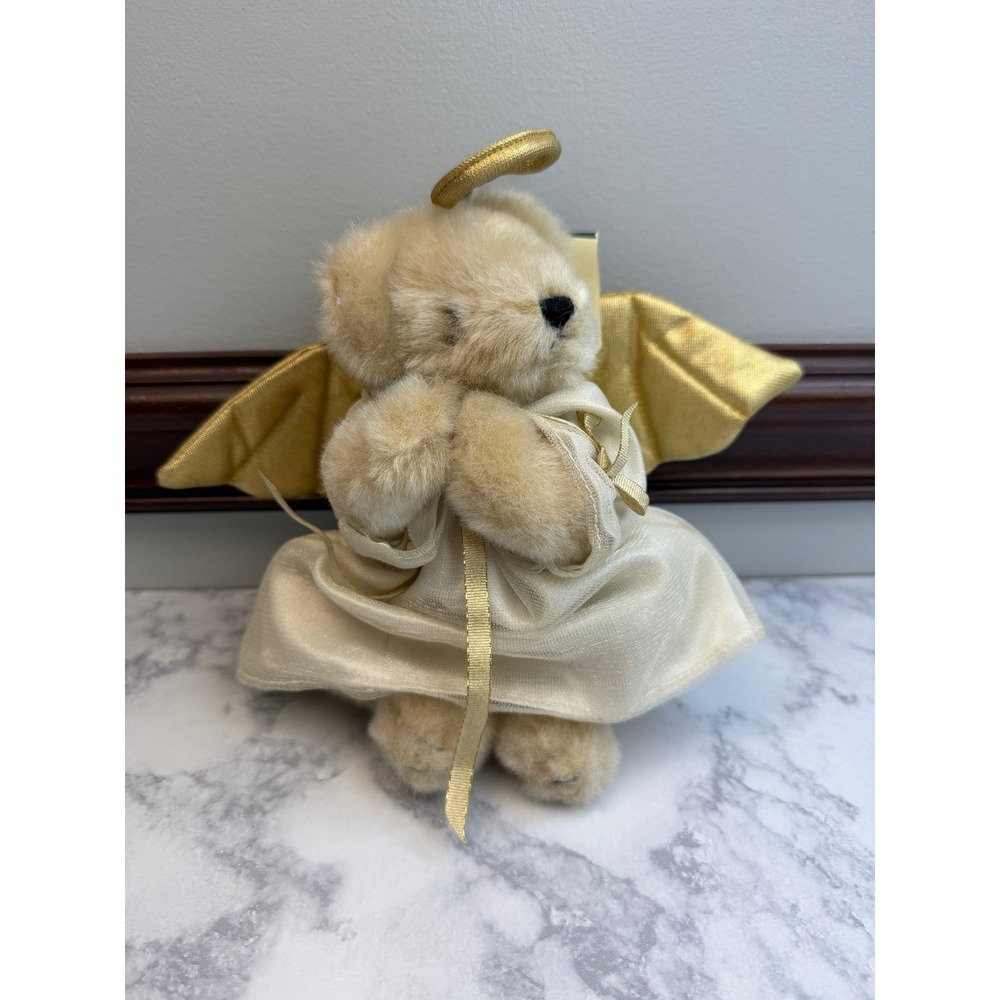 Vintage Unipak Designs Angel Teddy Bear Plush Gold Wings Halo Cream 8" 1001B